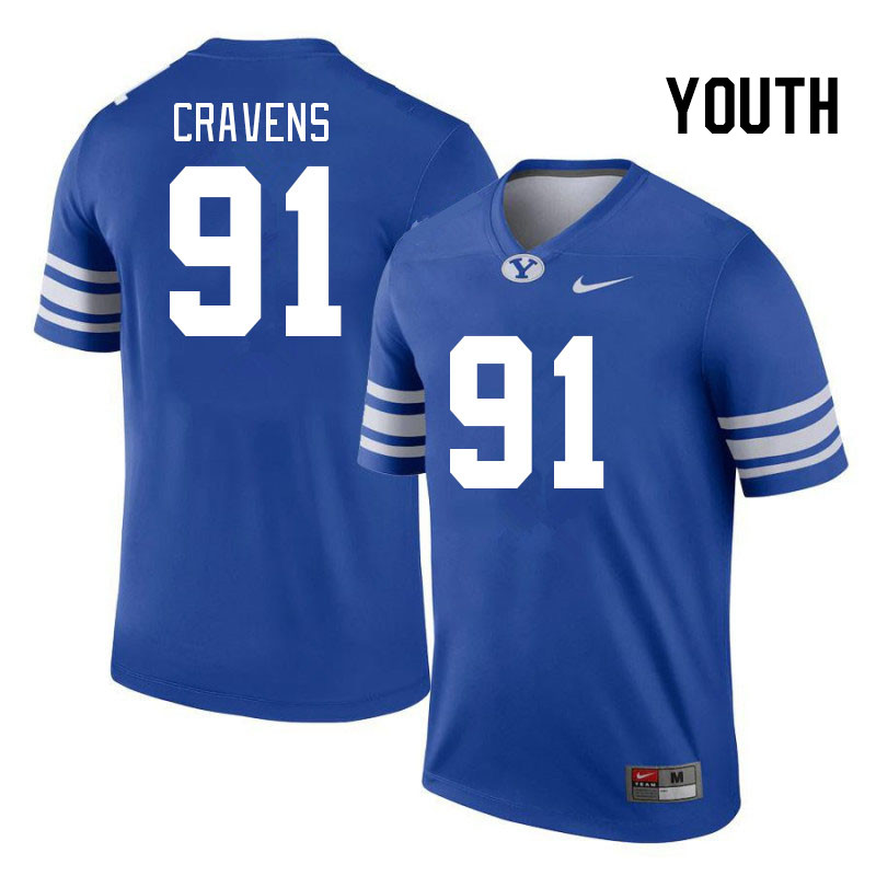 Youth #91 Jackson Cravens BYU Cougars College Football Jerseys Stitched-Royal